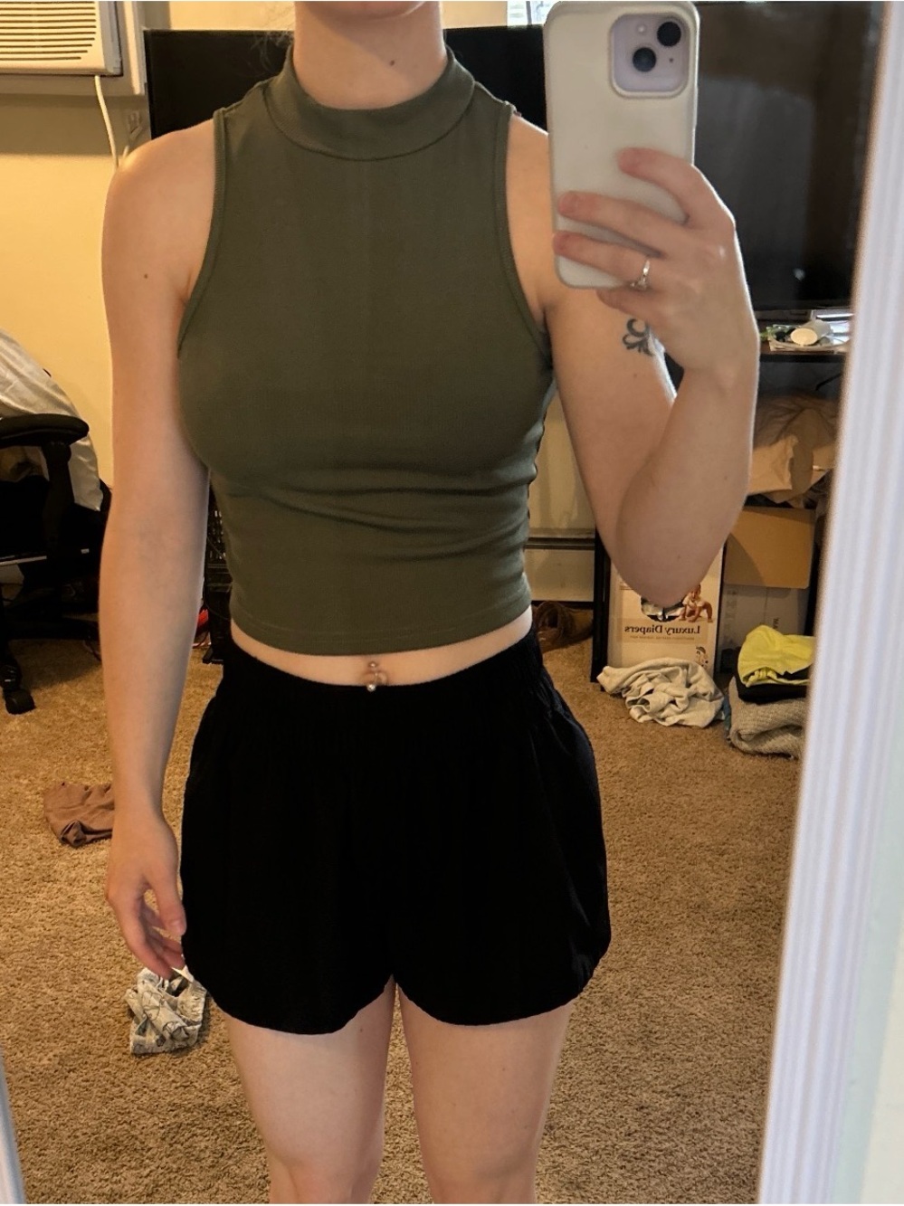 SHEIN Olive Green Mock Neck Crop Tank Top